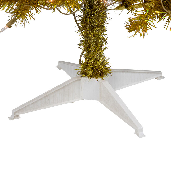 4' Pre-Lit Gold Iridescent Tinsel Slim Artificial Christmas Tree  Clear Lights