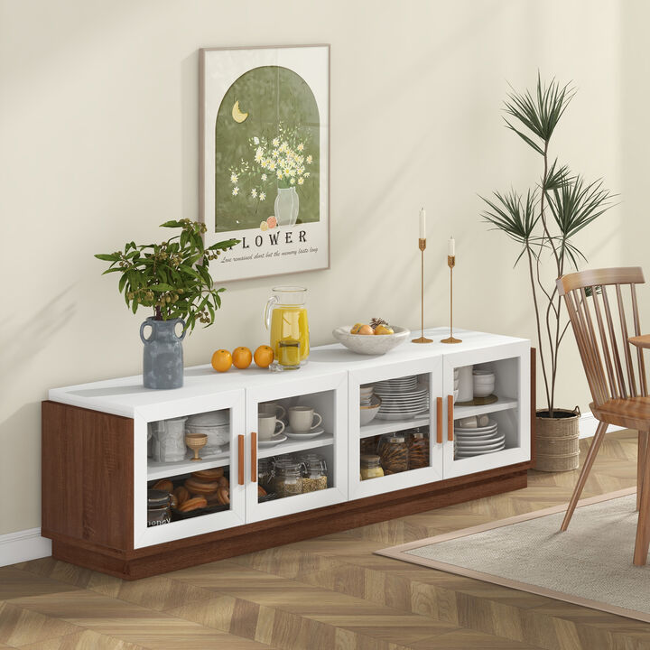 TV Stand for TVs with 4 Tempered Glass Doors for Stylish Living Room Storage