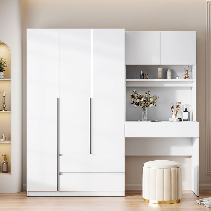 Merax 3-Door Wooden Storage Desk Wardrobe for Bedroom