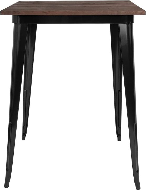Flash Furniture 31.5 Square Black Metal Indoor Bar Height Table with Walnut Rustic Wood Top