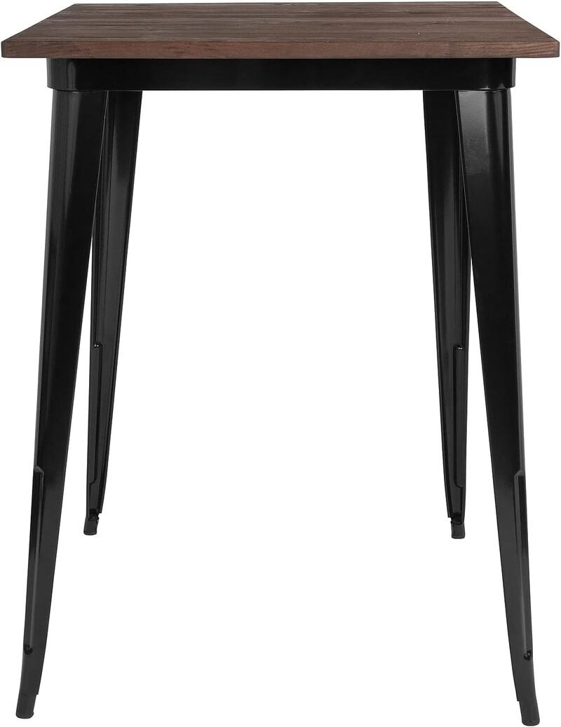 Flash Furniture 31.5 Square Black Metal Indoor Bar Height Table with Walnut Rustic Wood Top