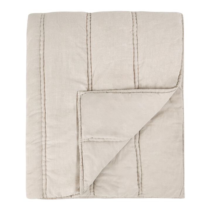 Rawi King Quilt, Beige Sustainable Channel Stitch Ramie and Cotton - Benzara