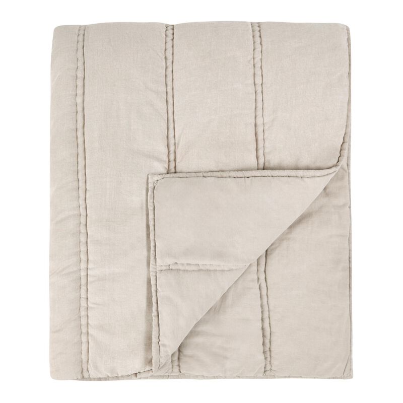 Rawi King Quilt, Beige Sustainable Channel Stitch Ramie and Cotton - Benzara