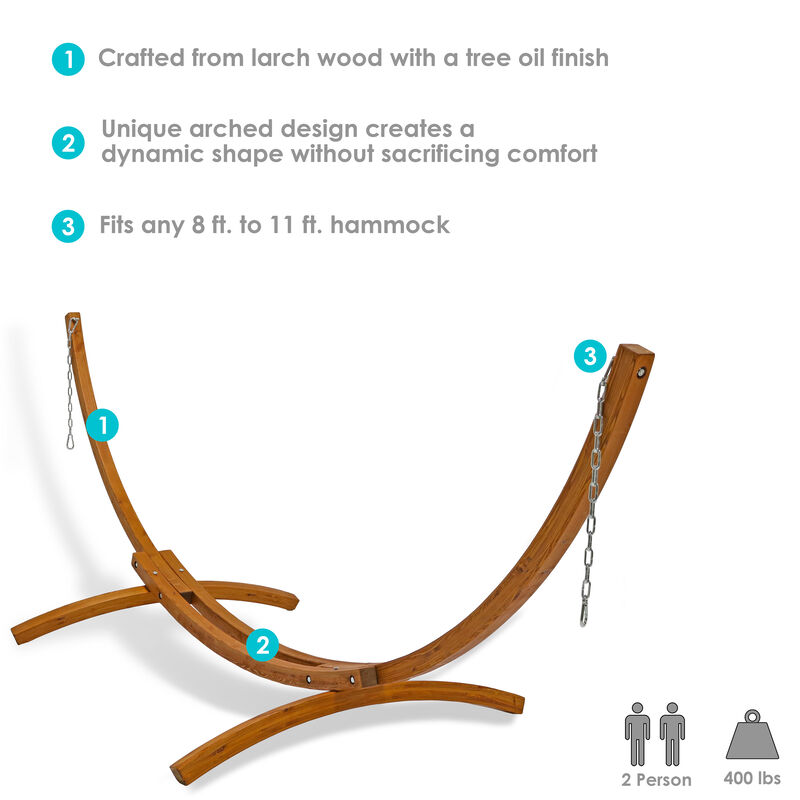 Sunnydaze Curved Wooden Arc Hammock Stand with Hooks and Chains