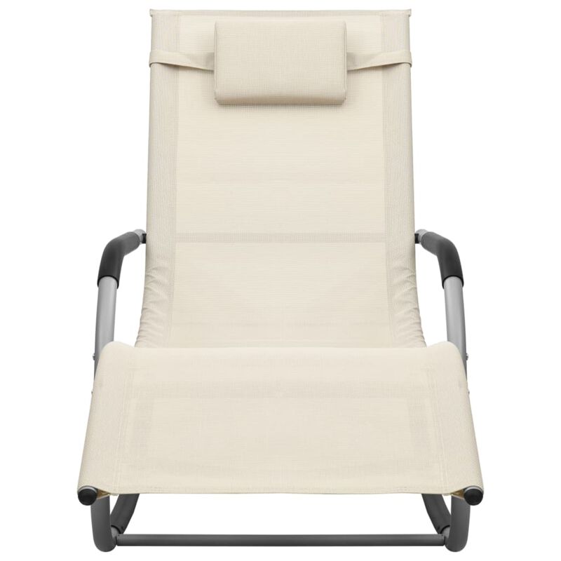 vidaXL Textilene Sun Lounger in Cream and Gray - Weather-Resistant Outdoor Furniture with Pillow and Side Bag -Powder-Coated Steel Frame.