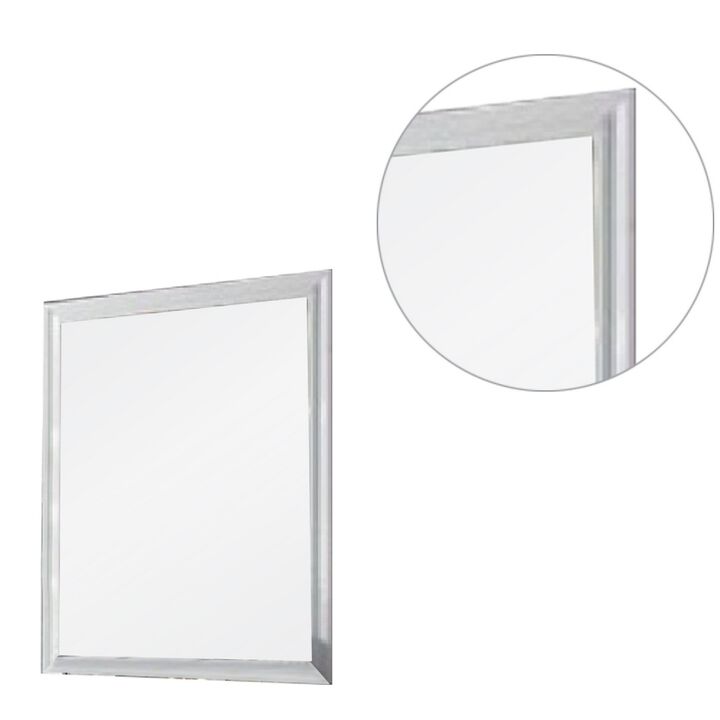 Tyra 39 Inch Wall Mirror, Rectangular Wood Frame, White-Benzara