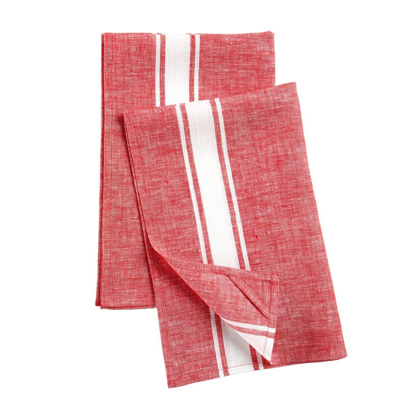 Solino Home 100% Pure Linen Kitchen Towels Set of 2 - 17 x 26 Inch | Farmhouse Stripe
