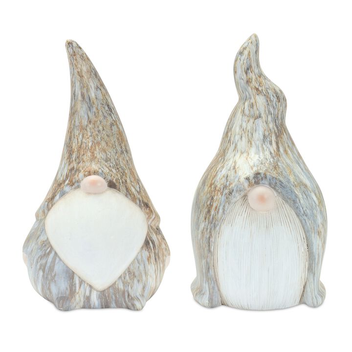 Modern Terra Cotta Gnome Figurine With Marble Finish (Set of 2)