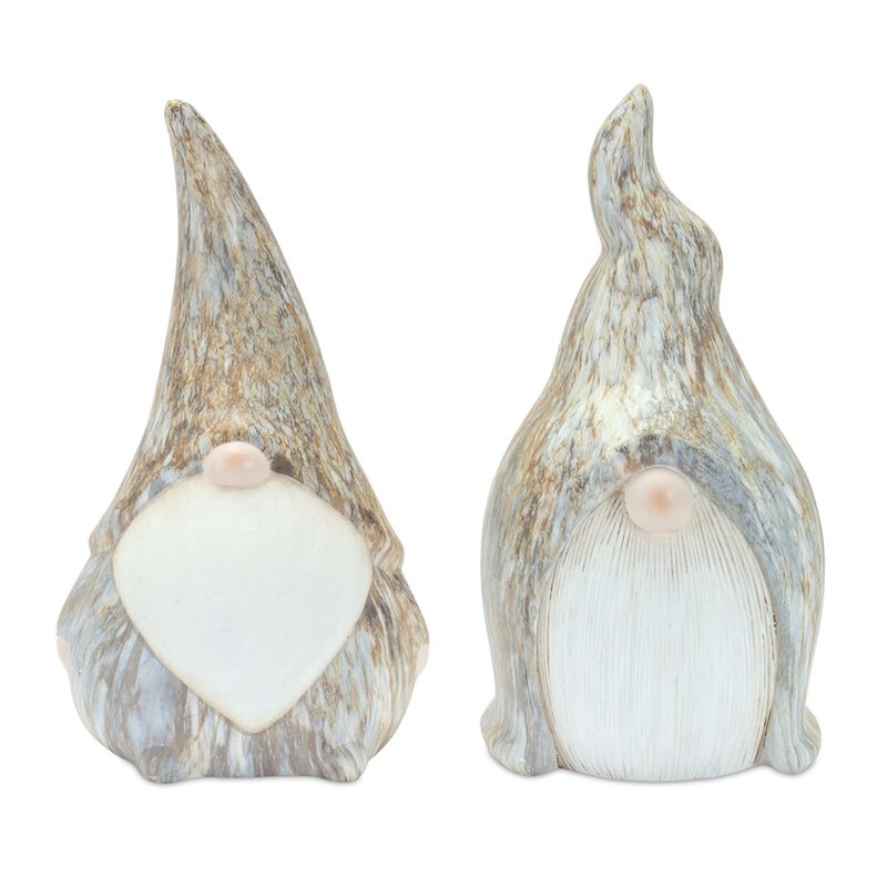 Modern Terra Cotta Gnome Figurine With Marble Finish (Set of 2)