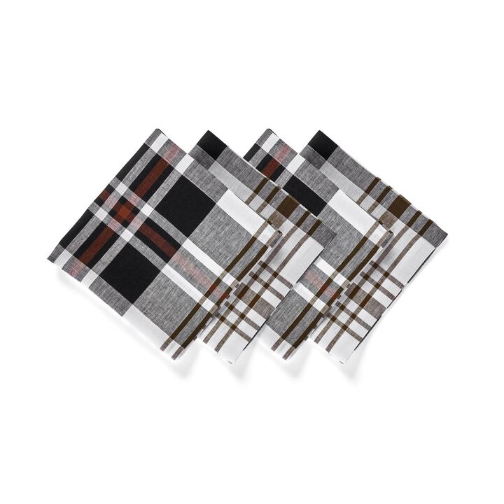 Solino Home 100% Pure Linen Cloth Napkins  20 x 20 Inch Set of 4 | Oxford Plaid Dinner Napkins