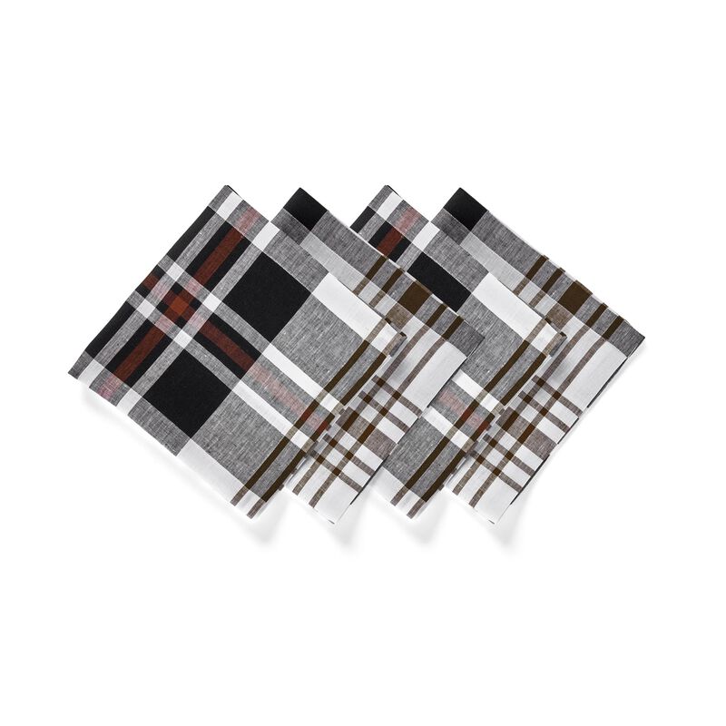 Solino Home 100% Pure Linen Cloth Napkins  20 x 20 Inch Set of 4 | Oxford Plaid Dinner Napkins