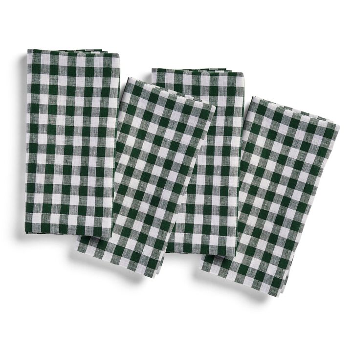 Solino Home 100% Pure Linen Cloth Napkins 20 x 20 Inch Set of 4 | Gingham Check Dinner Napkins