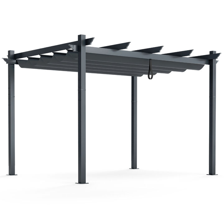 10x12 Feet Outdoor Aluminum Retractable Pergola Canopy Shelter with Grape Trellis
