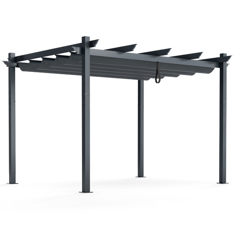 10x12 Feet Outdoor Aluminum Retractable Pergola Canopy Shelter with Grape Trellis
