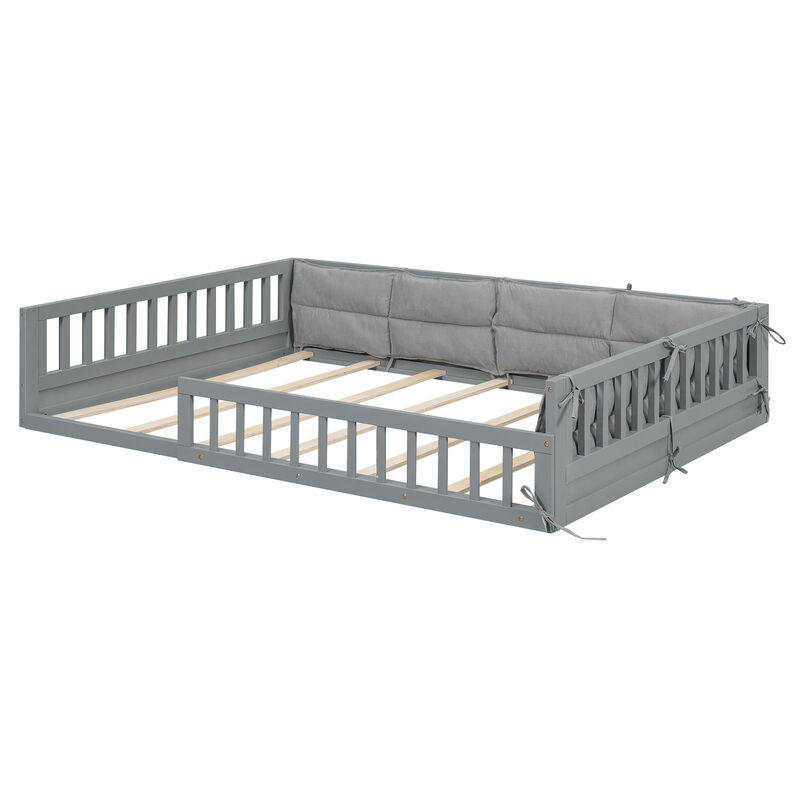 Merax Wood Platform Bed with Guardrail and Pillow