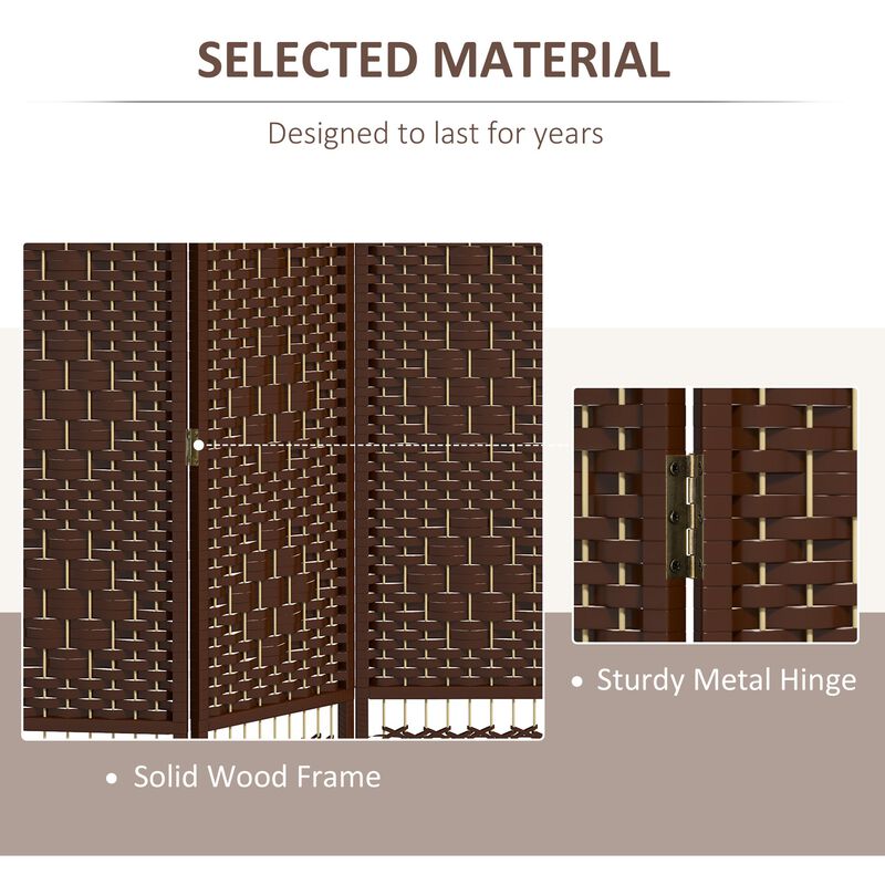 Brown Space Divider: 4-Panel Folding Wave Room Divider