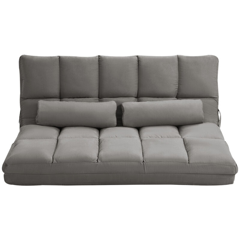 HOMCOM Convertible Floor Sofa Chair, Folding Couch Bed, Guest Chaise Lounge with 2 Pillows, Adjustable Backrest and Headrest, Dark Gray