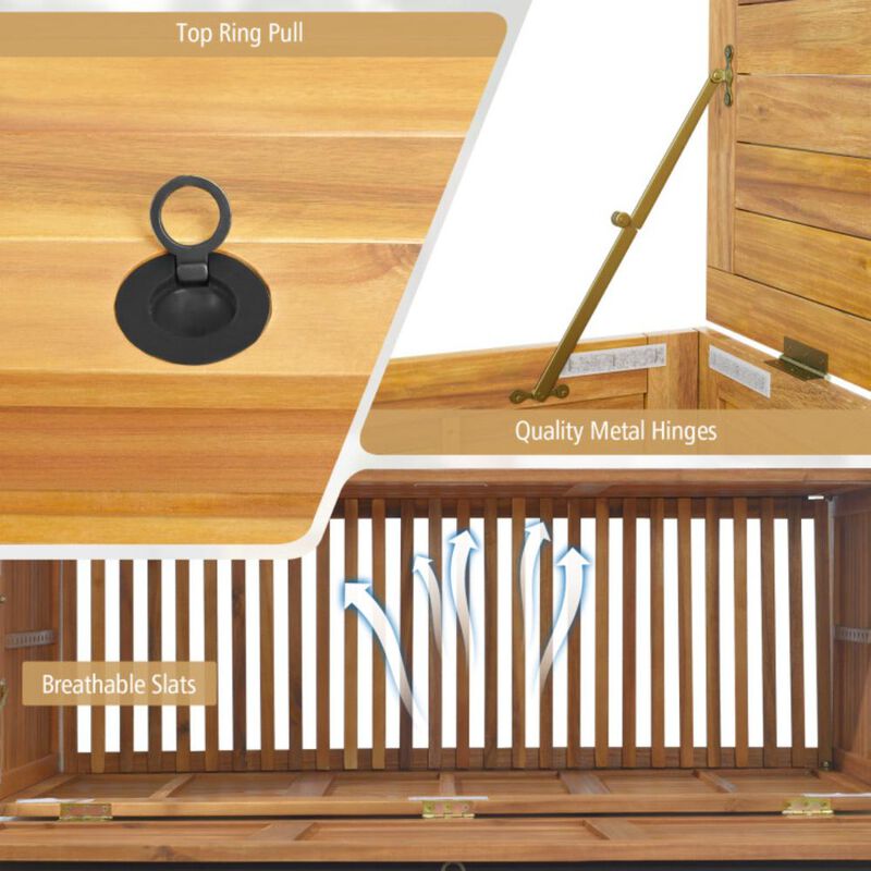 Hivvago Rolling Patio Wooden Deck Box with 2 Wheels and Side Handle for Outdoor