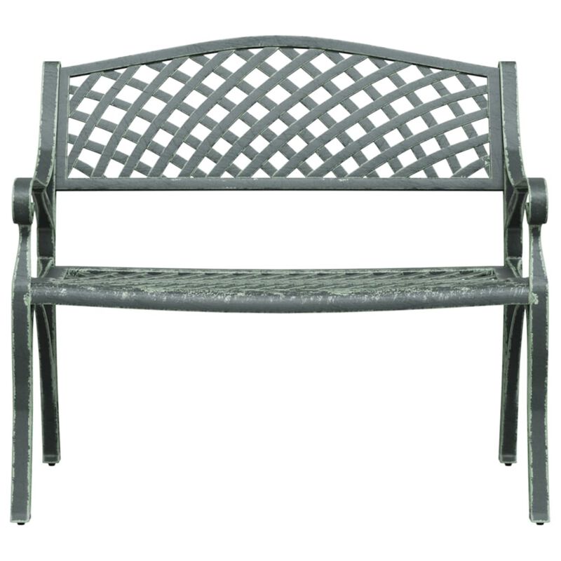 vidaXL Crafted Patio Bench - Comfortable 40.2" Cast Aluminum Green - Weather-Resistant - Charming Floral Detailing - Easy Assembly - Extra Sturdy with Cast Iron Legs