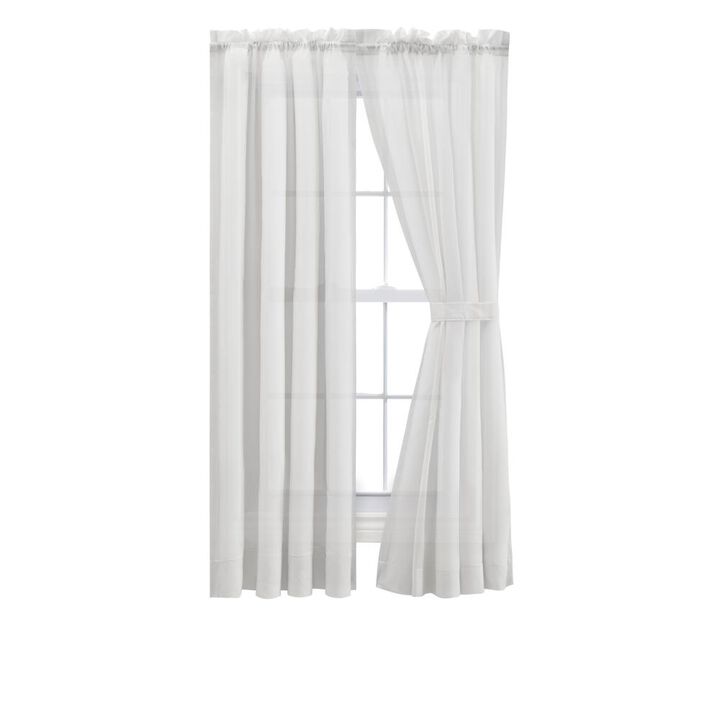 Ellis Curtain Cotton Voile 1.5" Rod Packet Tailored Curtain Panel Pair for Windows 80" x 54" White