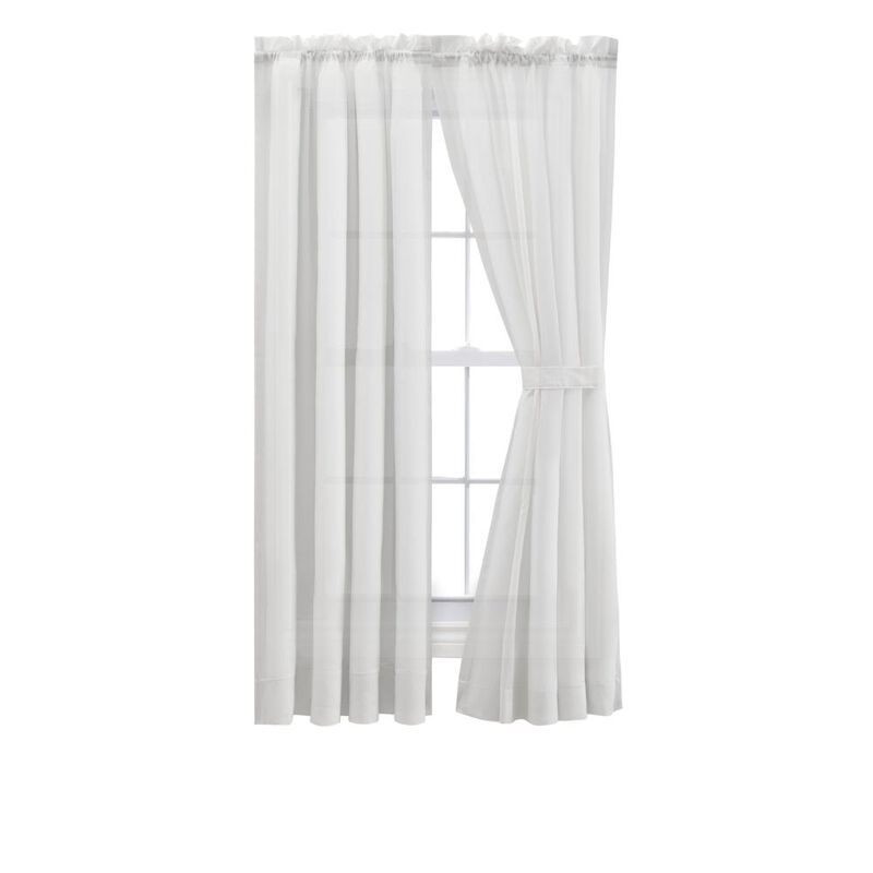 Ellis Curtain Cotton Voile 1.5" Rod Packet Tailored Curtain Panel Pair for Windows 80" x 54" White