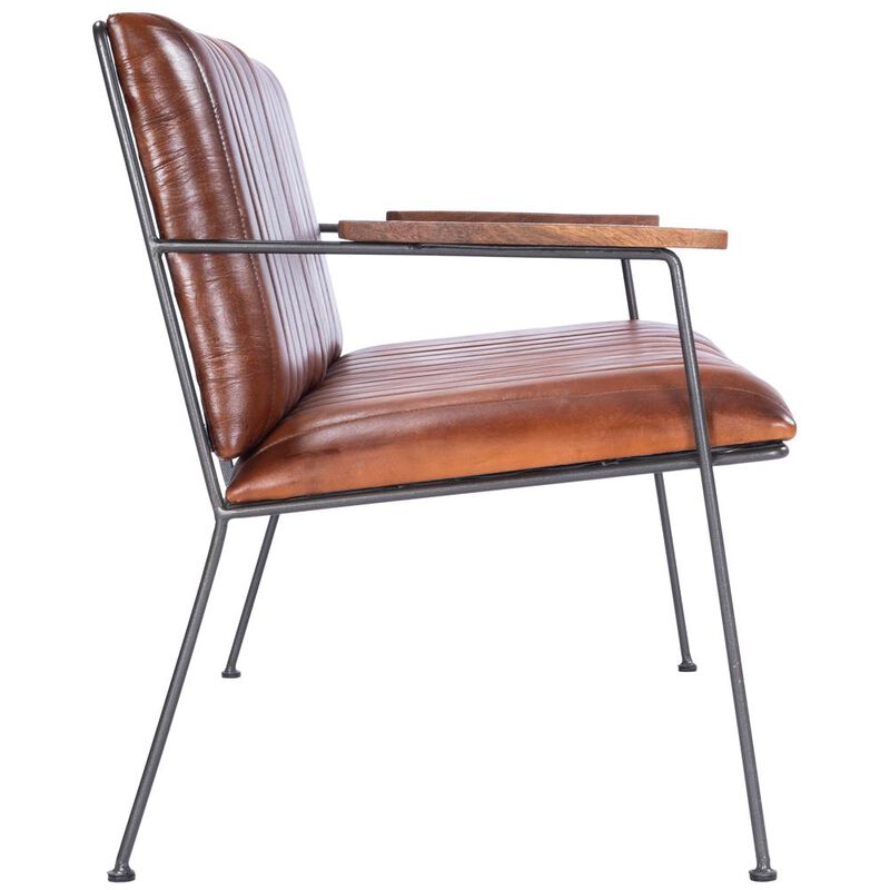 Rustic Leather and Metal Seating Bench, Belen Kox