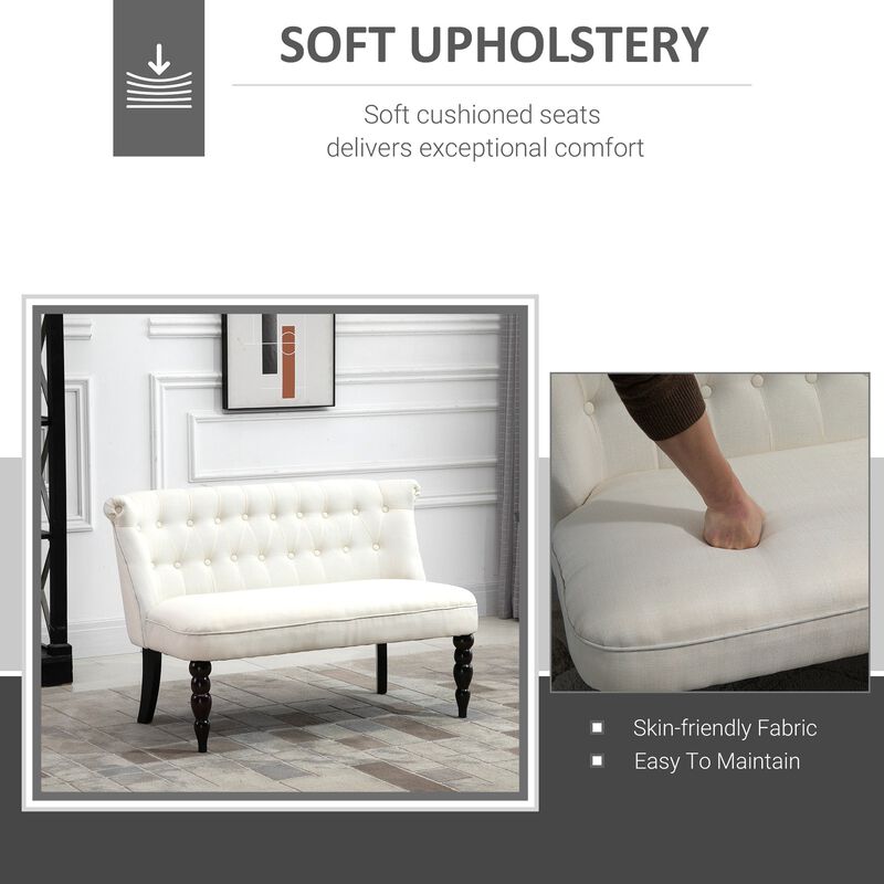 Cream White Seating: Armless Fabric Loveseat with Button Tufting