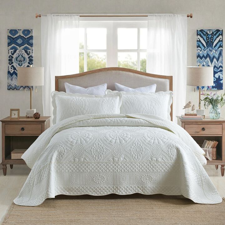 MarCielo 3 PCS 100% Cotton Oversized Bedspread Quilt Set Embroidery TF