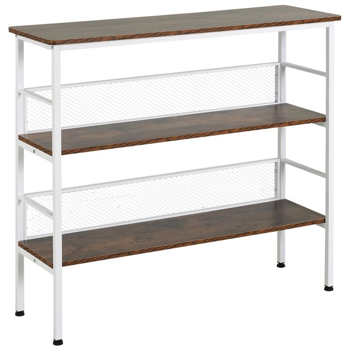 White Modern Console: 3-Tier Metal & Wood Table with Adjustable Feet