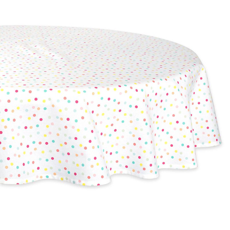 70" Pearl White and Pink Polka Dots Printed Round Tablecloth