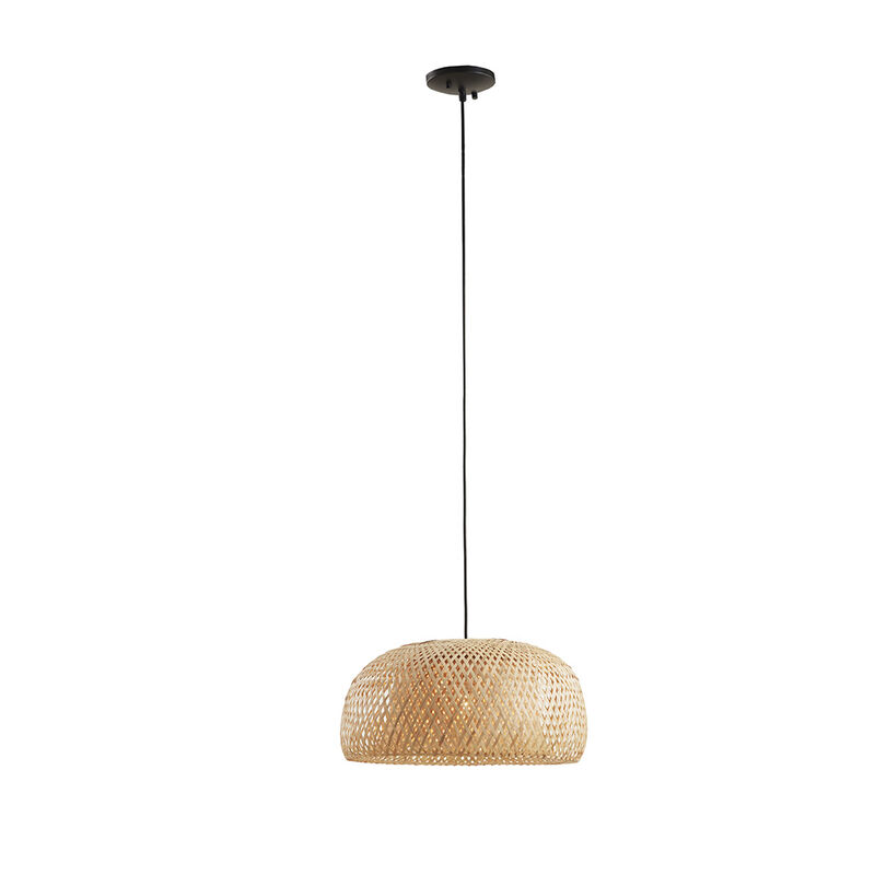 Gracie Mills Vega Natural Bamboo and Glass Bowl Pendant