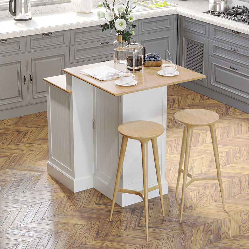 2-Level Kitchen Island with Storage Cabinet, Butcher Block Countertop, Drawers