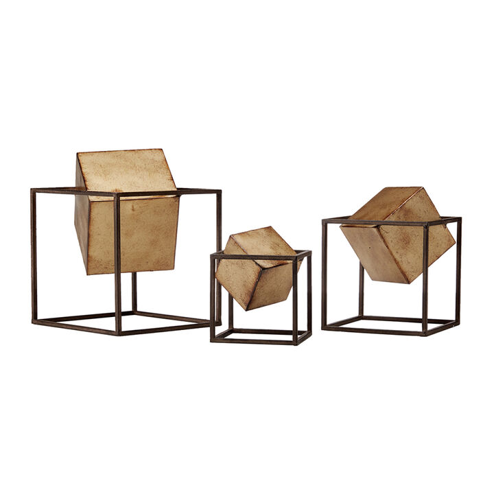 Quad Gold Cubes 3-Piece Tabletop Decor Set