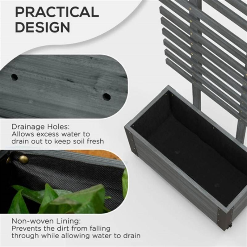 Hivvago Modern Farmhouse Grey Wood Raised Garden Bed Planter on Wheels with Trellis