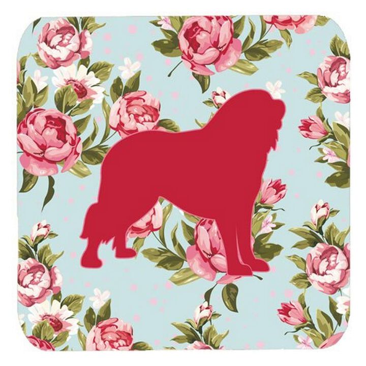 Caroline's Treasures BB1077-RS-BU-FC Tibetial Mastiff Shabby Chic Blue Roses Foam Coasters (Set of 4), 3.5 H x 3.5 W, Multicolor
