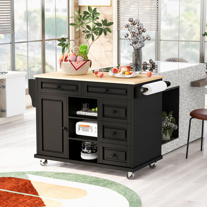 Streamdale Mobile Kitchen Cart with Rubber Wood Desktop and 5 Draws - 53" Length