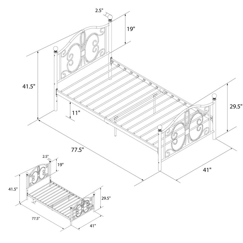 DHP Bombay Parisian-Style Metal Bed, White