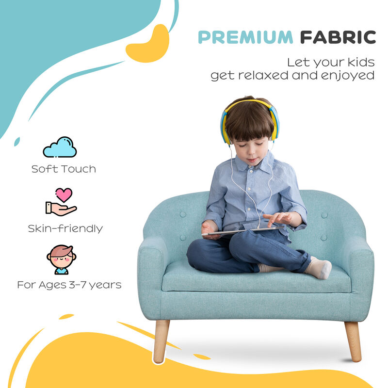 Cozy Children Sofa Couch Sturdy Wood 2 Seat Armrest Chair Kids Pink