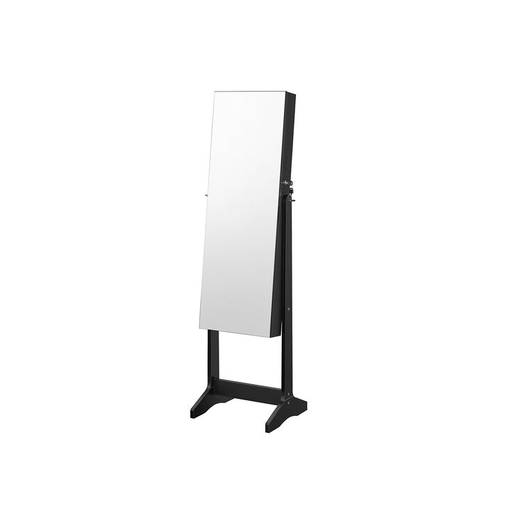 Mirror Jewelry Armoire with Lock, Freestanding Design, and 2 Plastic Cosmetic Storage Compartments