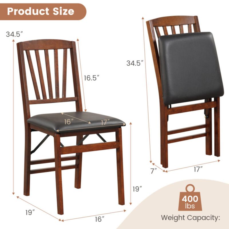 Hivvago Set of 2 Folding Chairs with Padded Seat and Rubber Wood Frame-Brown