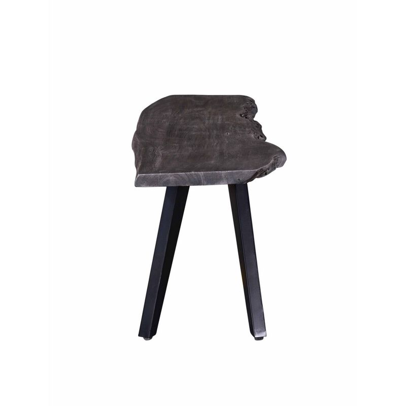 Salz 70 Inch Modern Dining Table, Acacia Wood, Live Edge, Gray, Black - Benzara