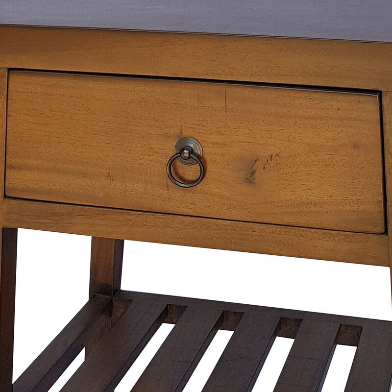 26 Inch Side Table, Classic Look, Drawer, Slatted Shelf, Modern Wood Brown - Benzara