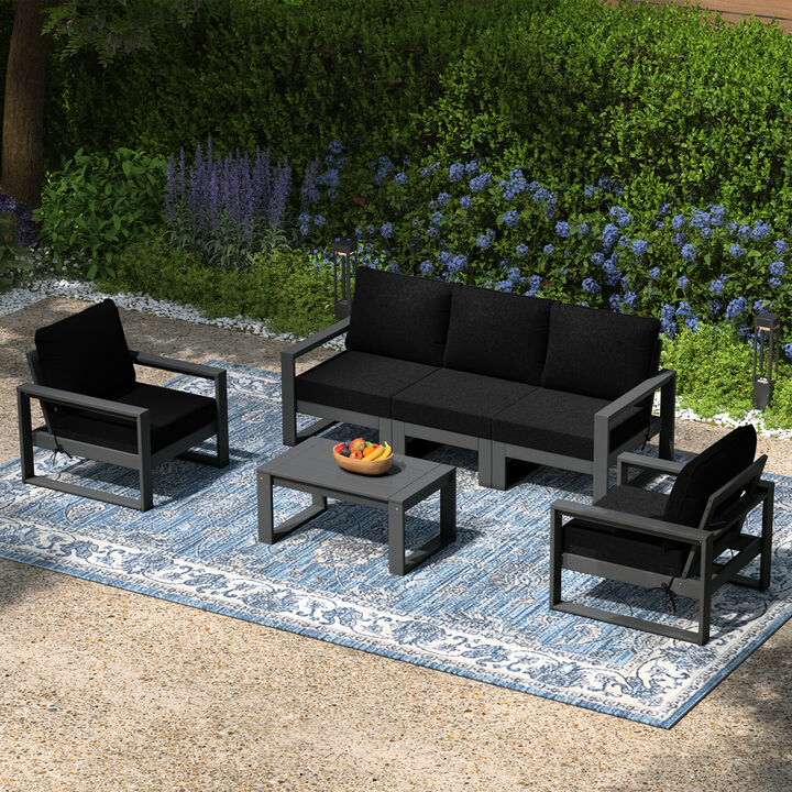 WestinTrends 6-Piece Modern HDPE Outdoor Patio Furniture Sofa Conversation Set with Coffee Table