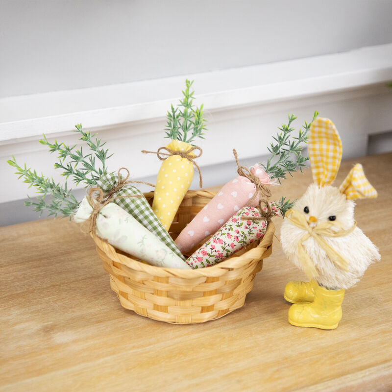 Fabric Carrot Easter Decorations - 9" - Green and Pink - Set of 5