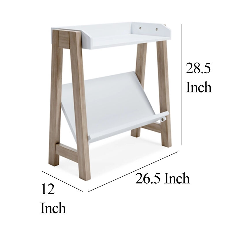 Arid Bookshelf Side Table, 29 Inch, Gallery Rail, Light Brown, White - Benzara