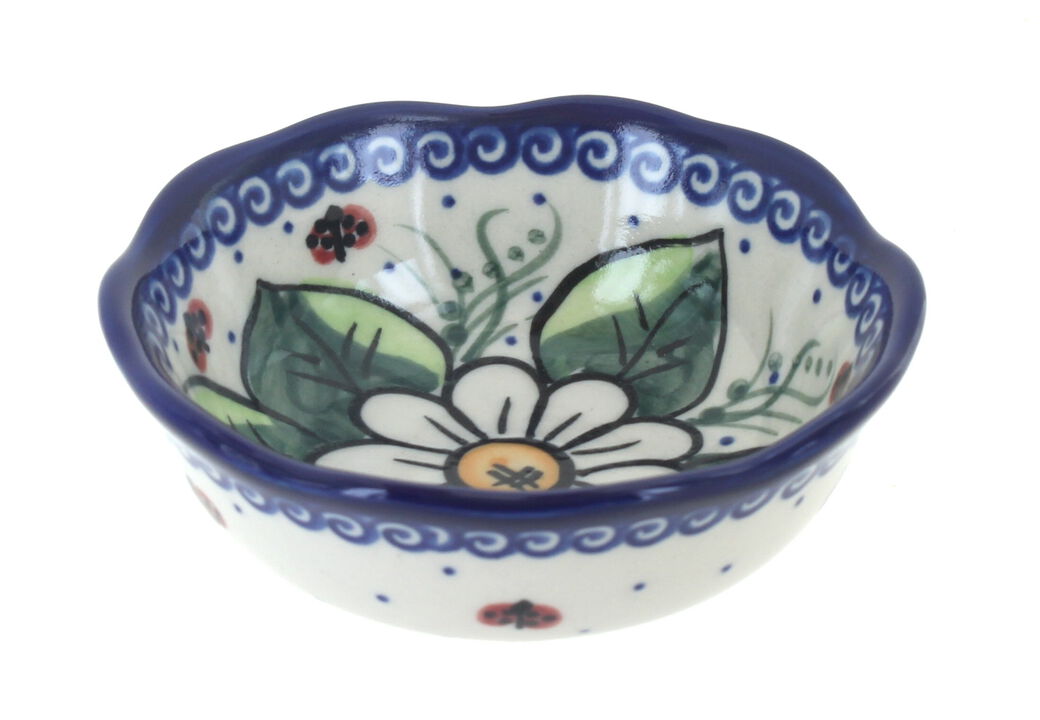 Blue Rose Polish Pottery Garden Butterfly Small Scallop Bowl