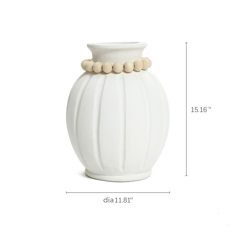 LuxenHome Modern White MgO 15-Inch Tall Round Vase