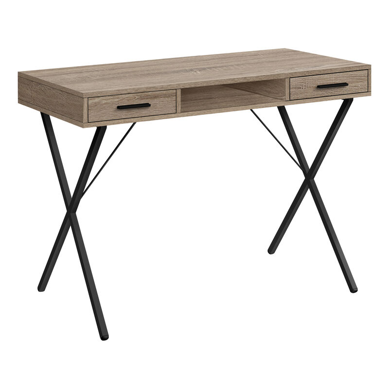 Monarch Specialties I 7796 Computer Desk, Home Office, Laptop, Left, Right Set-up, Storage Drawers, 42"L, Work, Metal, Laminate, Brown, Black, Contemporary, Modern