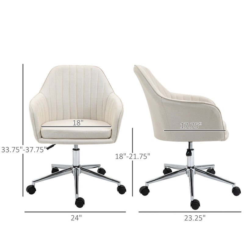 Beige Vanity Chair: Velvet Scallop Shape Swivel Office Chair