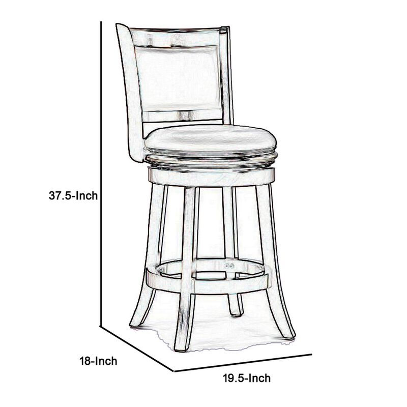 Round Wooden Swivel Counter Stool with Padded Seat and Back, Dark Brown-Benzara